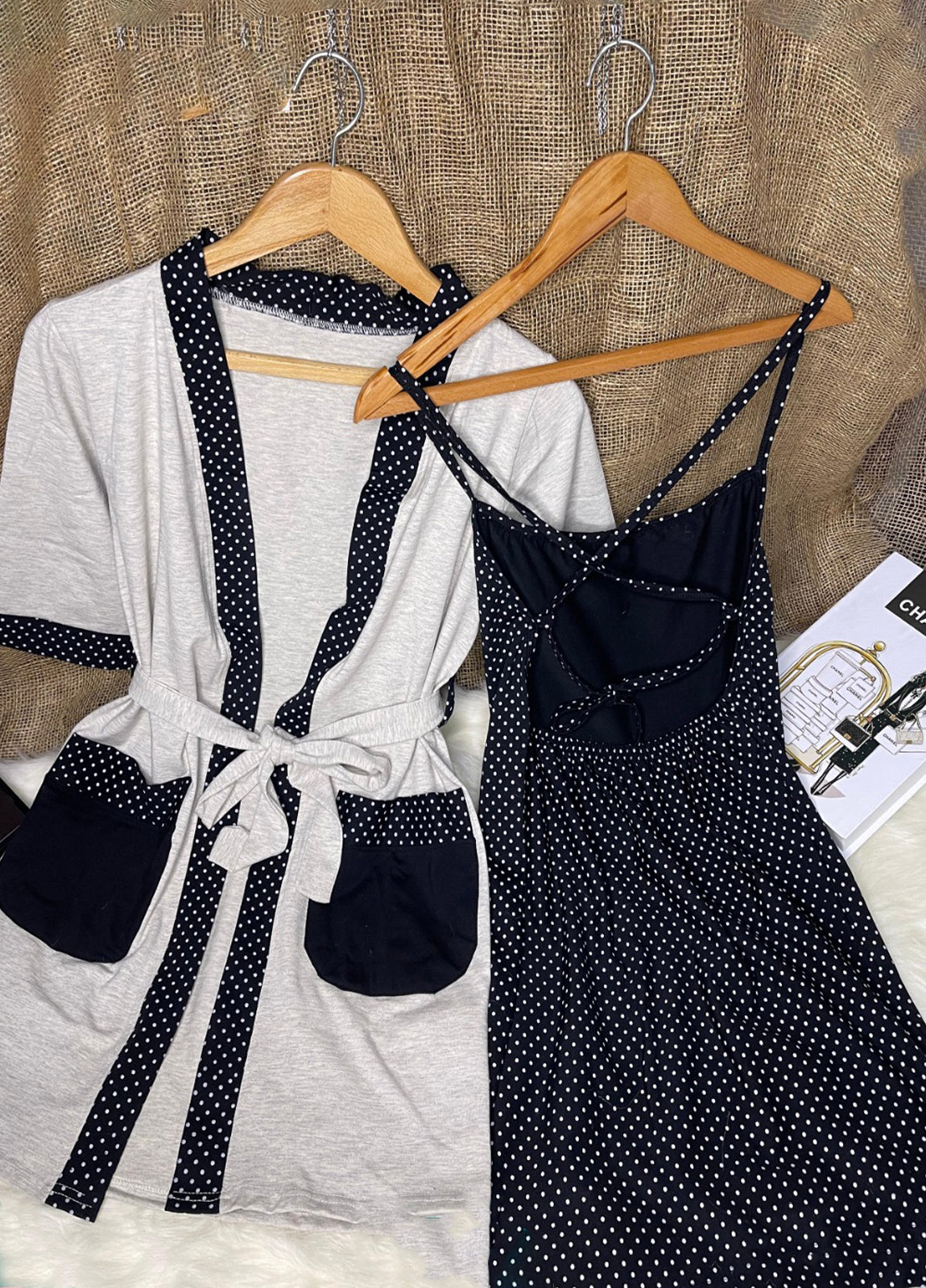 Polka Dot Sleepwear Set with Robe and Nightdress 3109