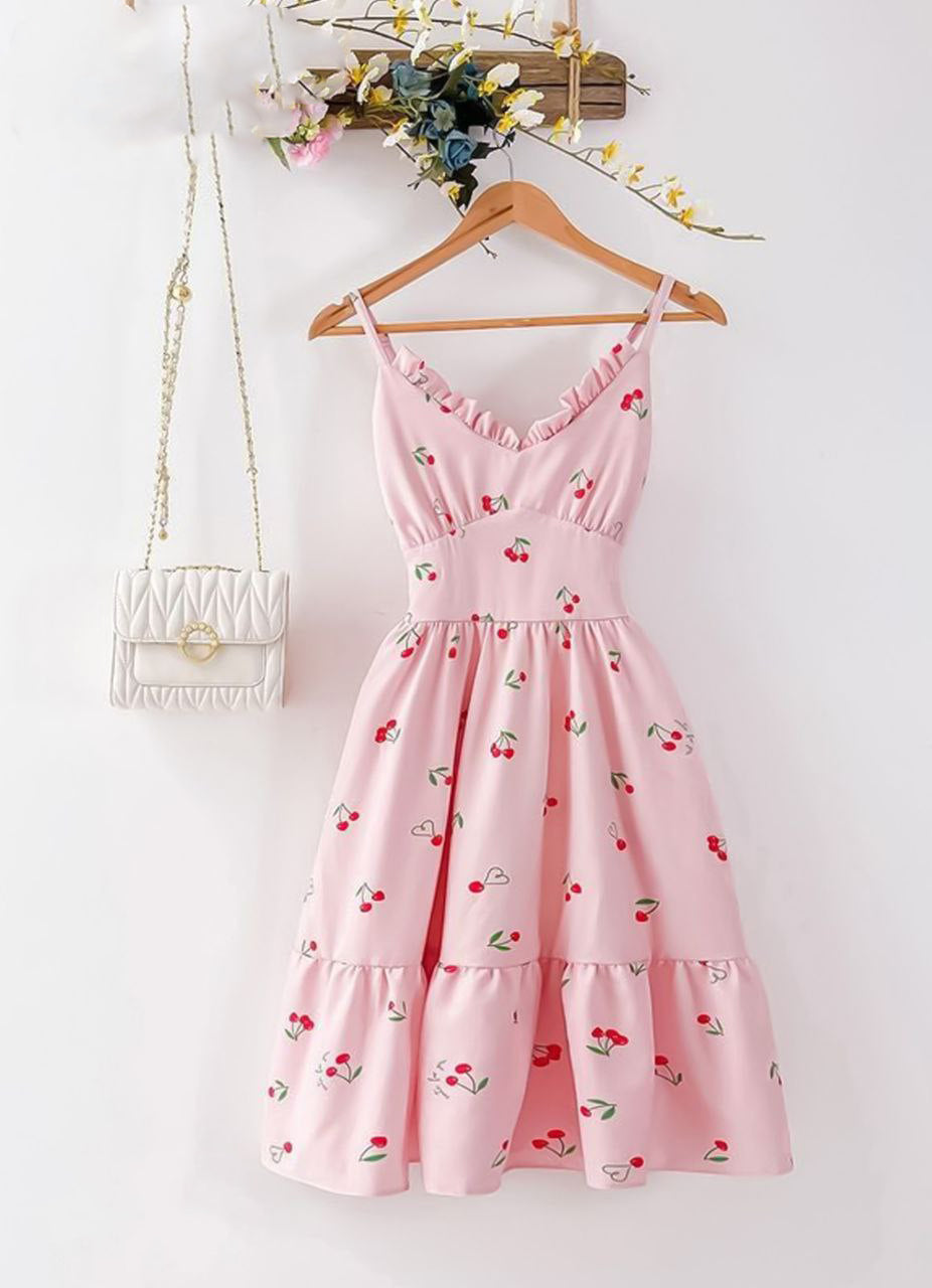 Cherry Print Pink Sundress 5003