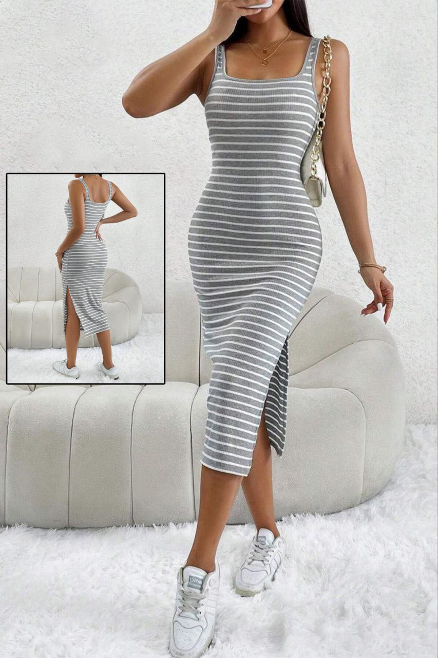 Striped Chic Midi Dress 7007