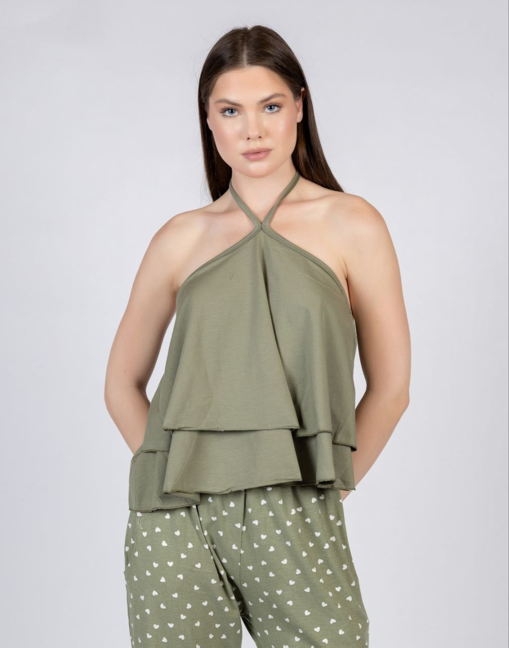 Olive Breeze Halter Pajama Set 438