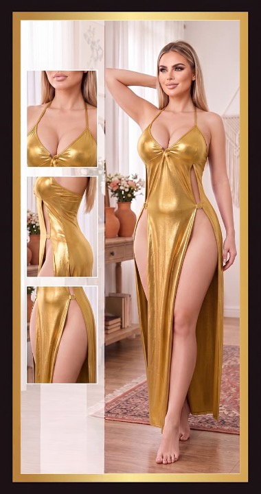 Metallic High-Slit Maxi Dress 1424