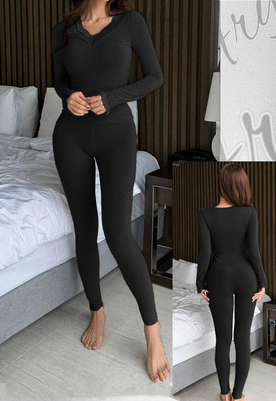 Cozy Lace Trim Pajama Set 1003