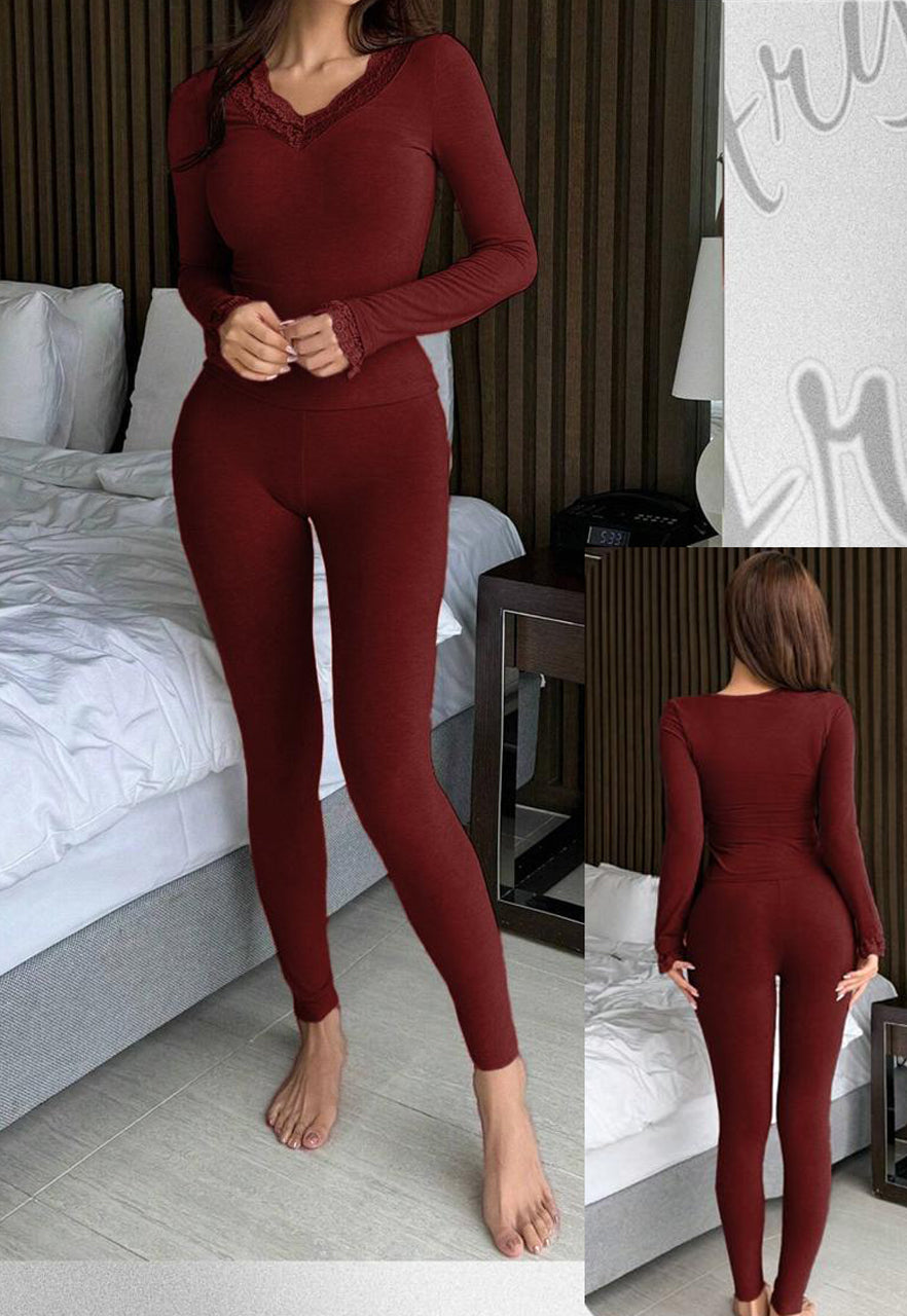 Cozy Lace Trim Pajama Set 1003