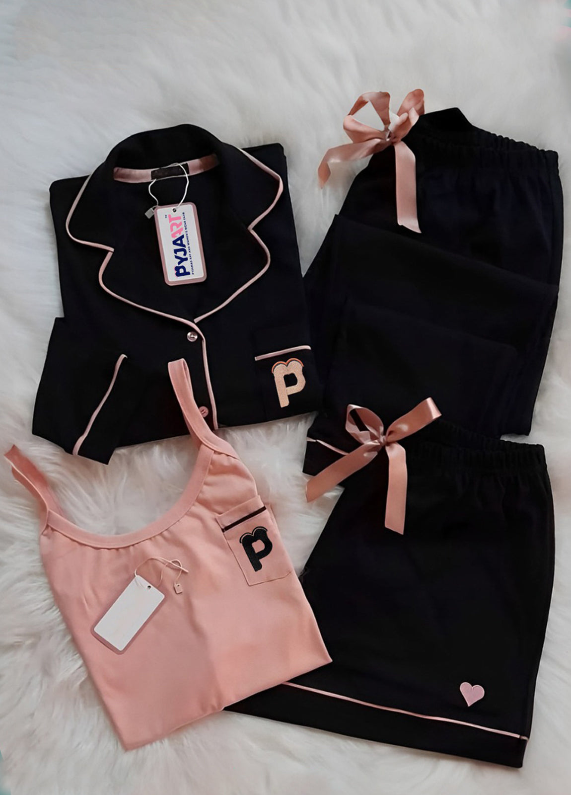 4 Pieces Black Pajama set 10102