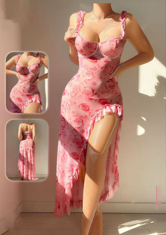 Romantic rose-print maxi dress 1174