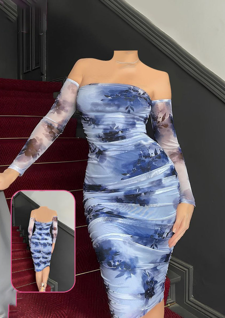 Azure Bloom Ruched Dress 1204