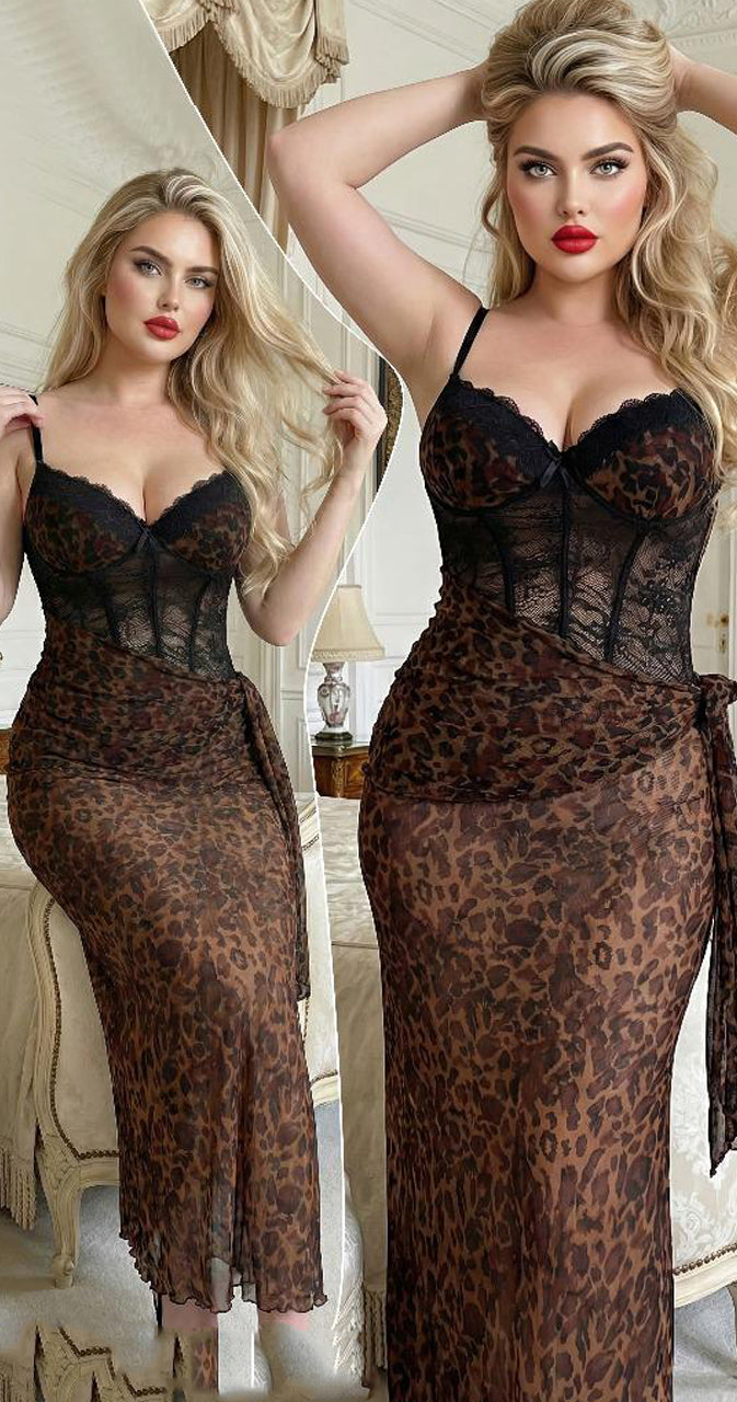 Leopard Long Lingerie Dress 1232