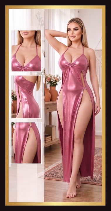 Metallic High-Slit Maxi Dress 1424