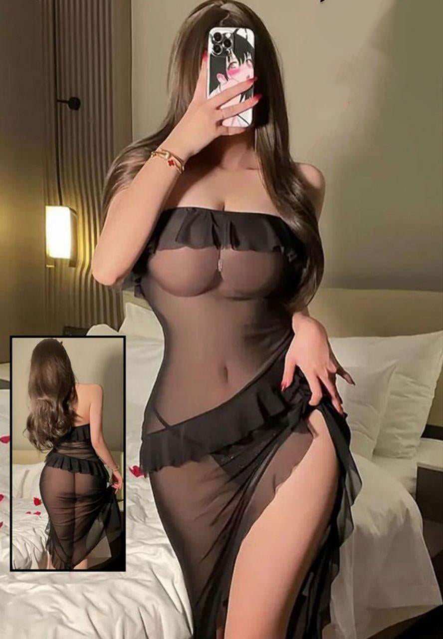 Black Sheer Ruffle Dress 2055