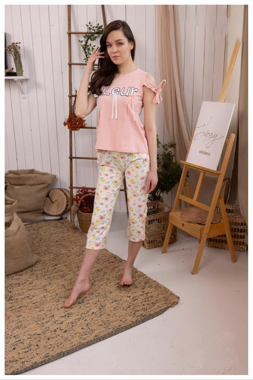 Fleur Bow-Sleeve Pajama Set 2221