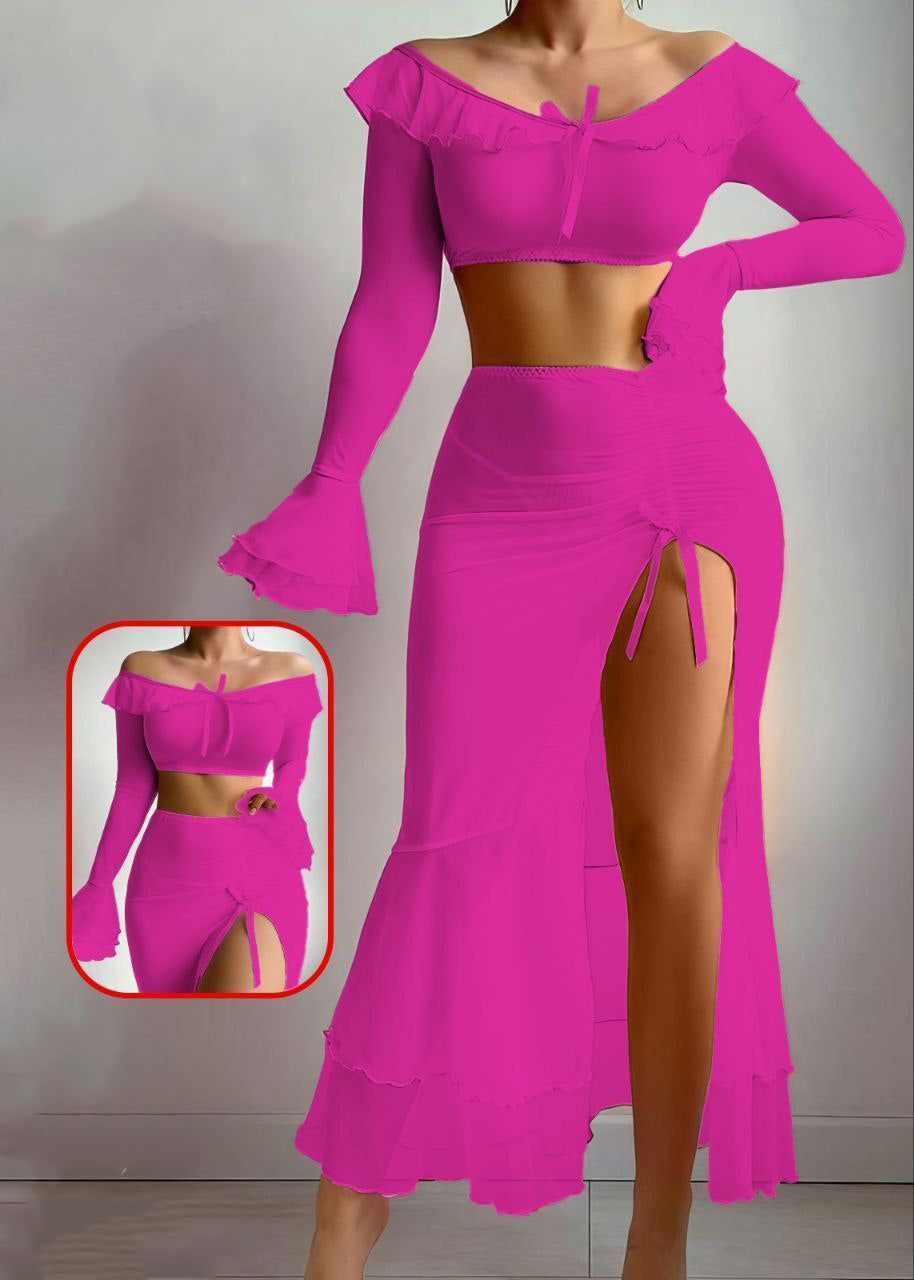 Fuchsia Ruffled Two-Piece Set 250