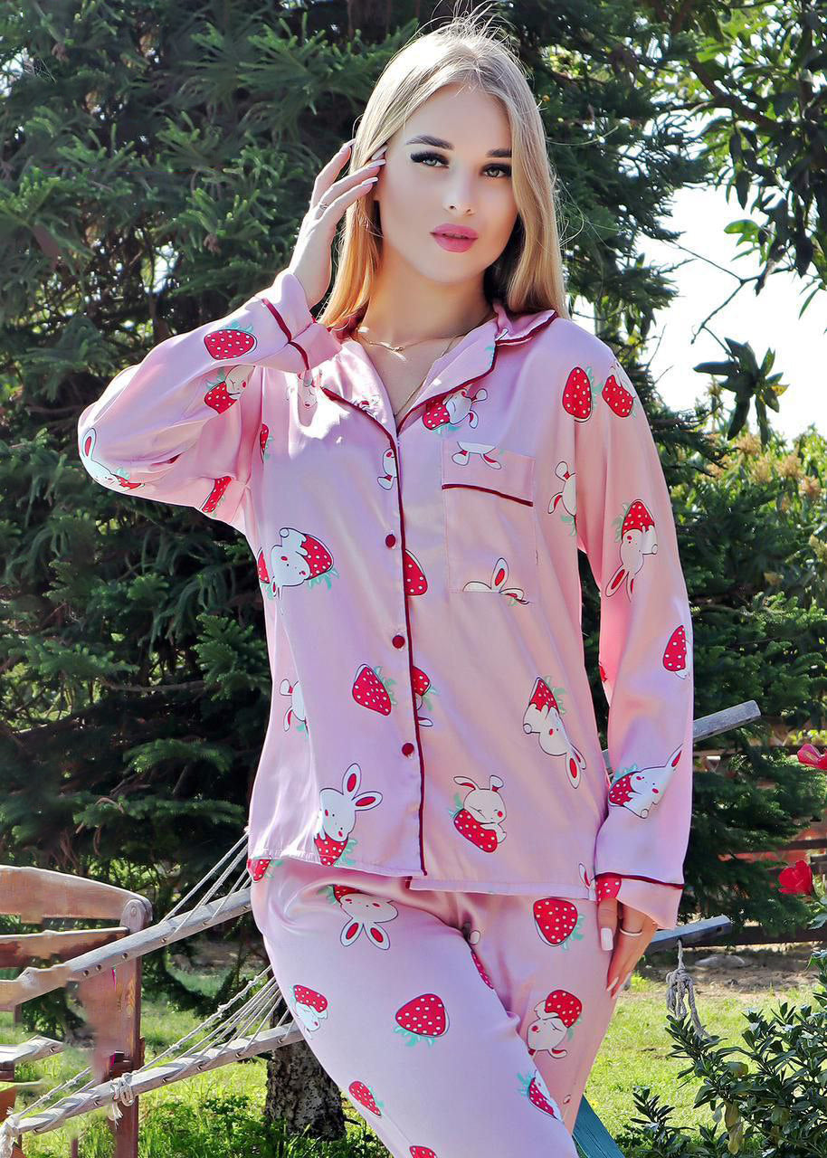 Strawberry Bunny pink Satin Pajama Set 280