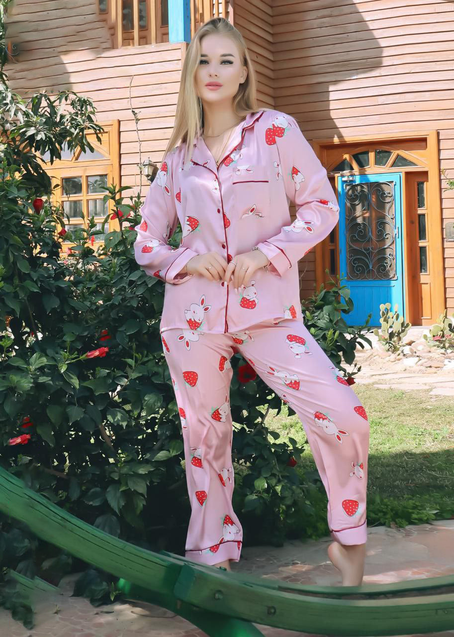Strawberry Bunny pink Satin Pajama Set 280