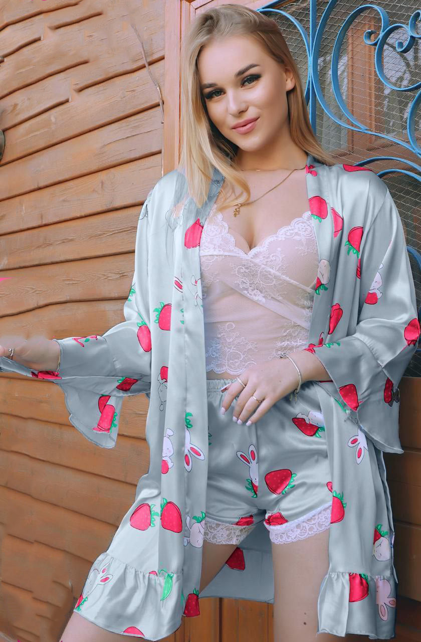 Strawberry Bunny Satin Robe & Shorts Set 291