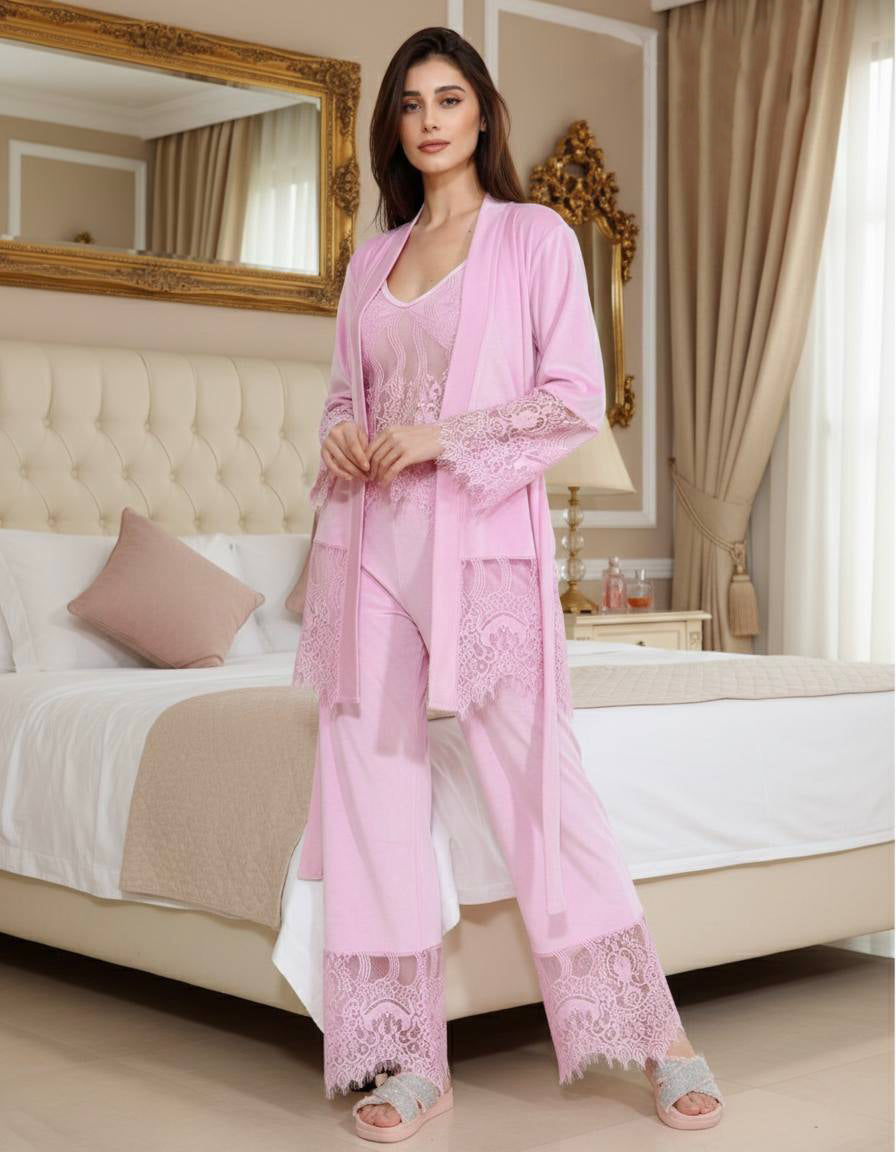 Pink Lacy Silk Vibe Set 3005