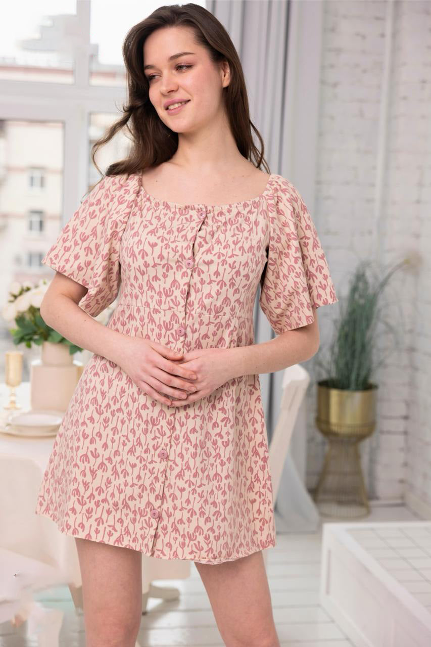 Blossom Pink Cotton Home Dress 3901