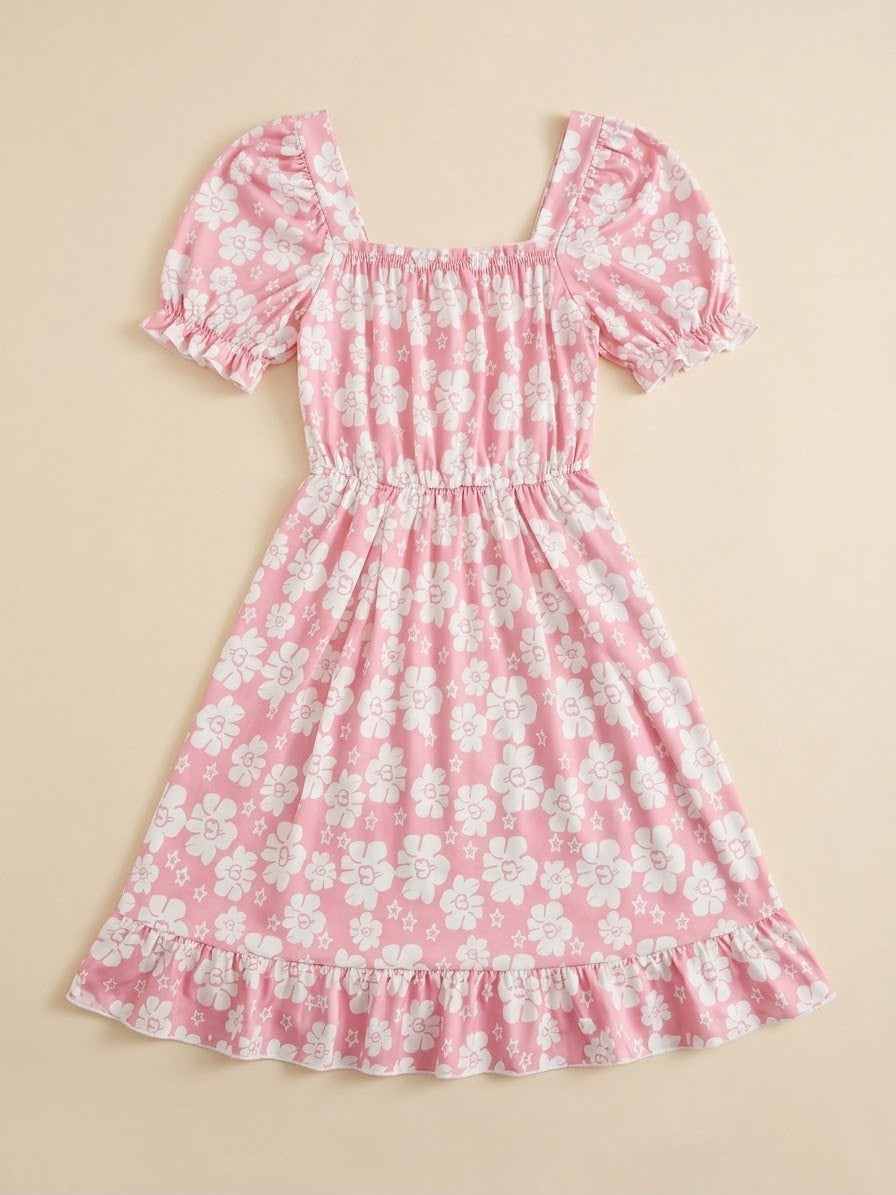 White Floral Midi Dress 015