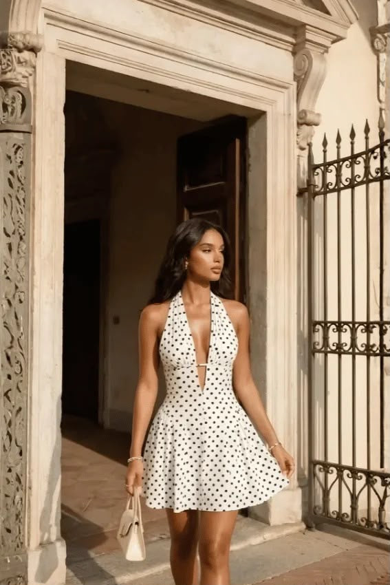 Polka Dot Halter Mini Dress 9072