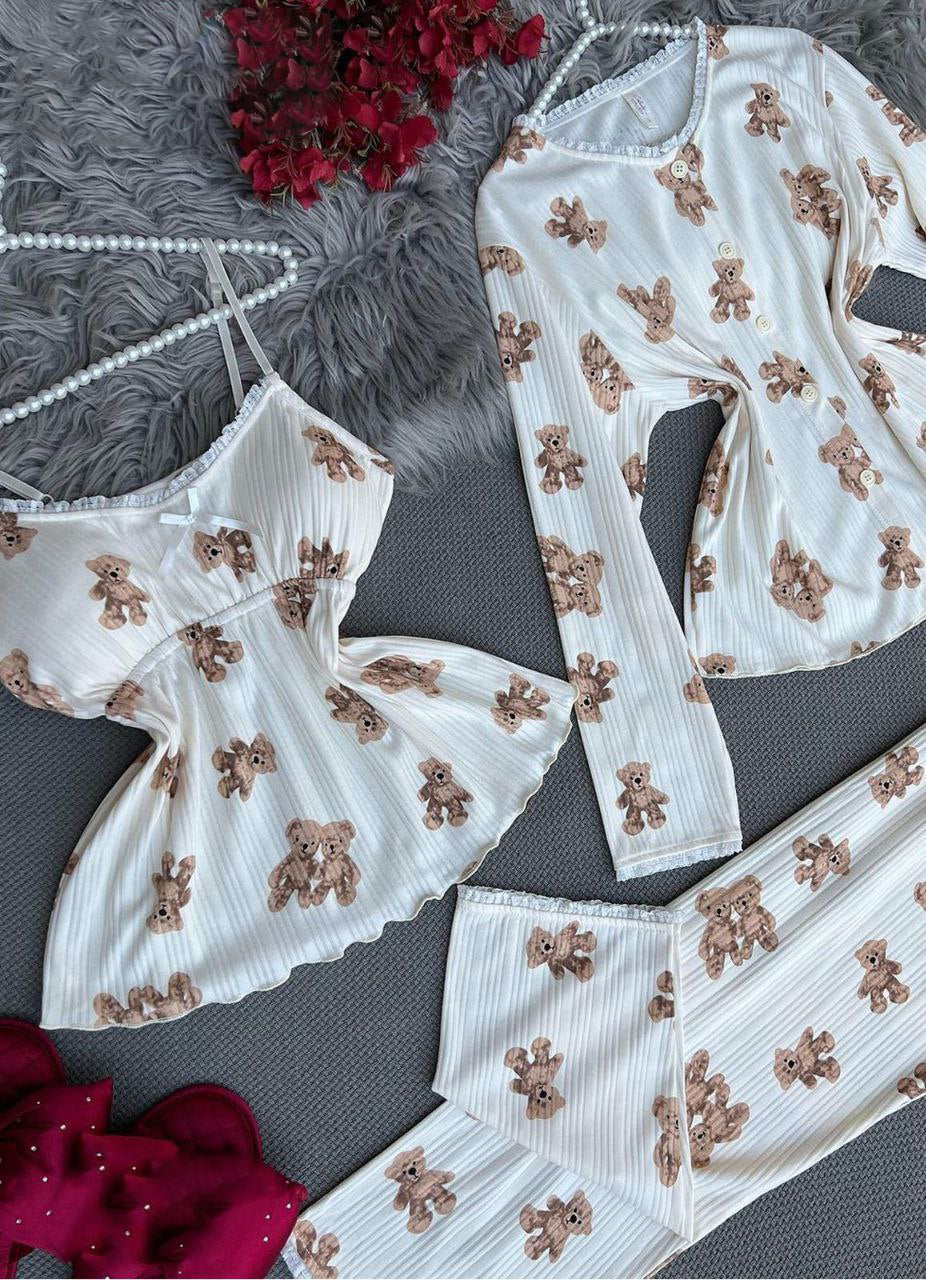Teddy Bear Ribbed Nightwear Set 5076
