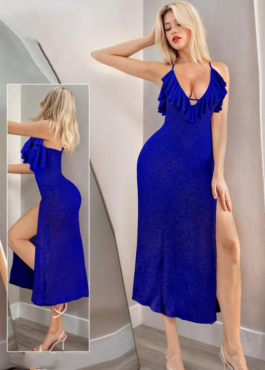 Royal Blue Ruffled Evening Dress 5177