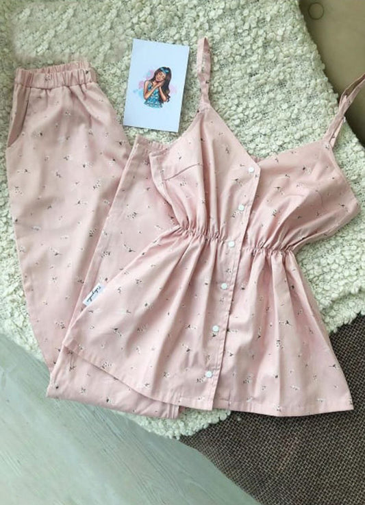 Pink Dotted Peplum Pajama Set 5233
