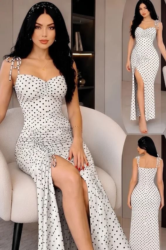 Polka Chic Slit Dress 9055