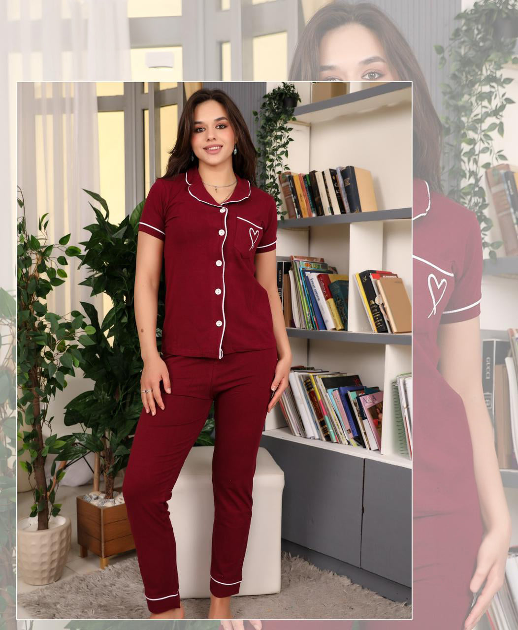 Classic Piping Pajama Set 6117