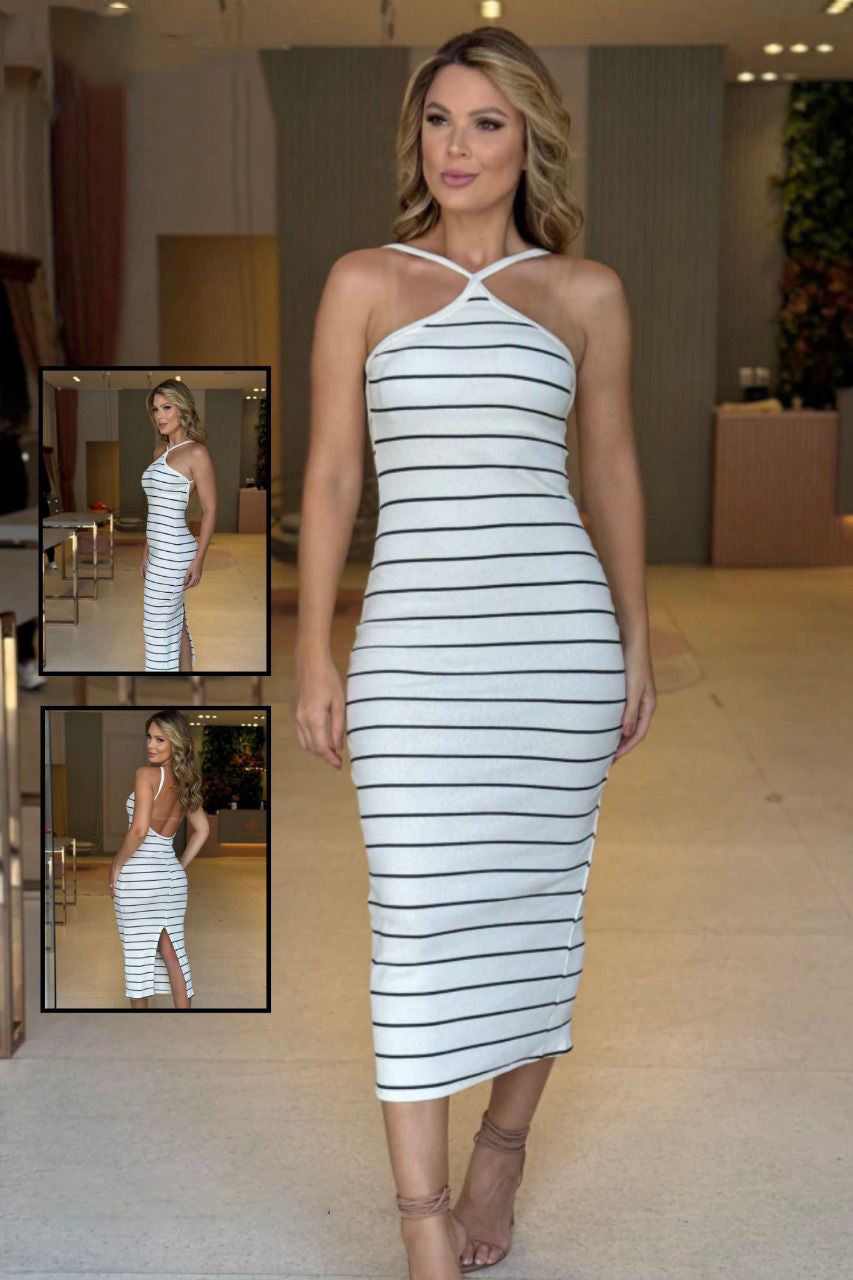 Black & White Striped Dress 7001