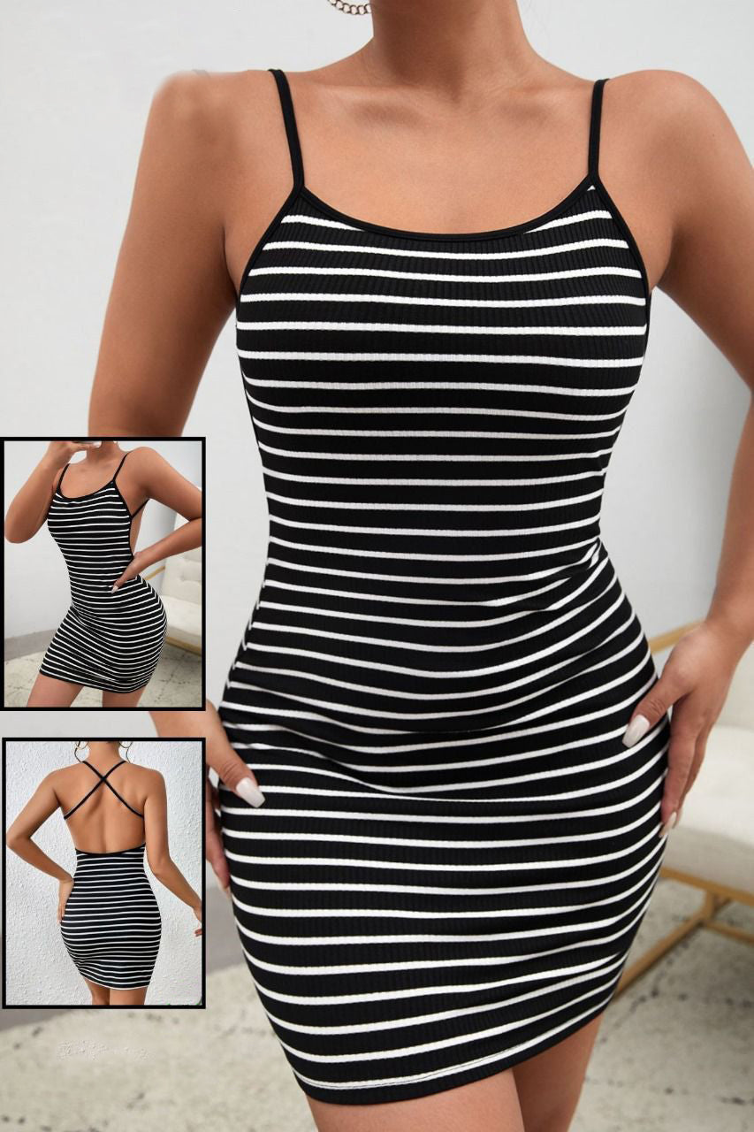 Striped Ribbed Mini Dress 7003