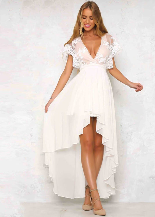 Elegant ivory high-low dress 7400