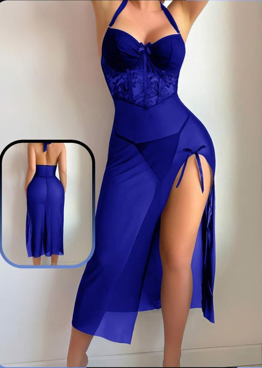 Sapphire Lace Halter Dress 7838