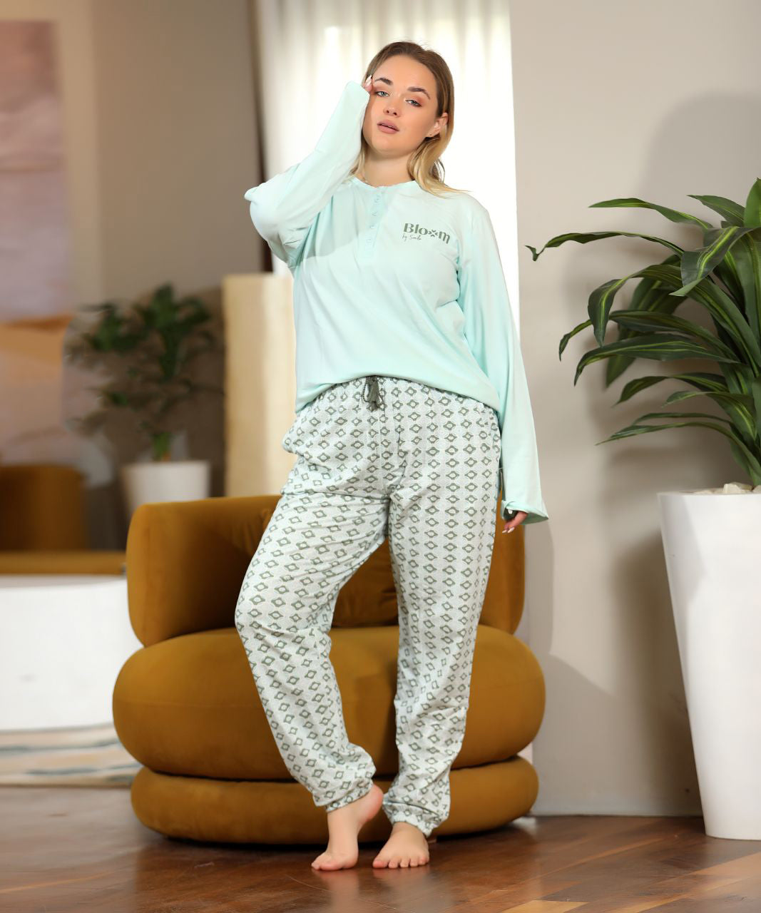 Big sizes Pajama set long sleeves 9018