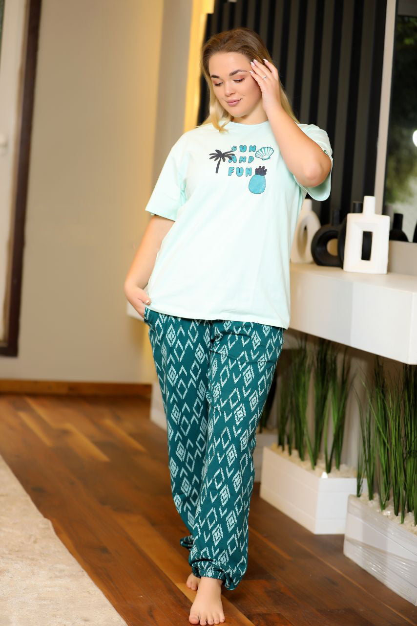 Big sizes Pajama set short sleeves 9036