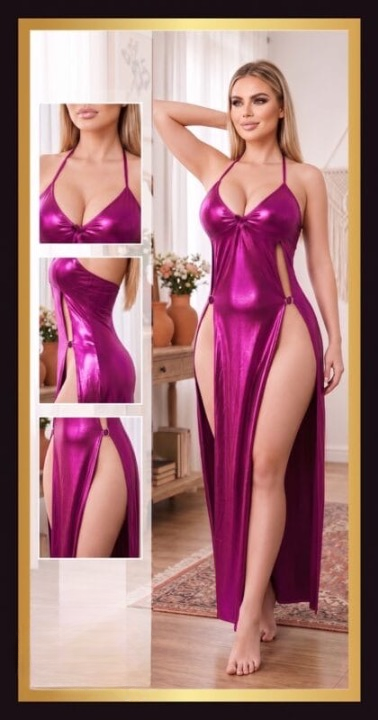 Metallic High-Slit Maxi Dress 1424