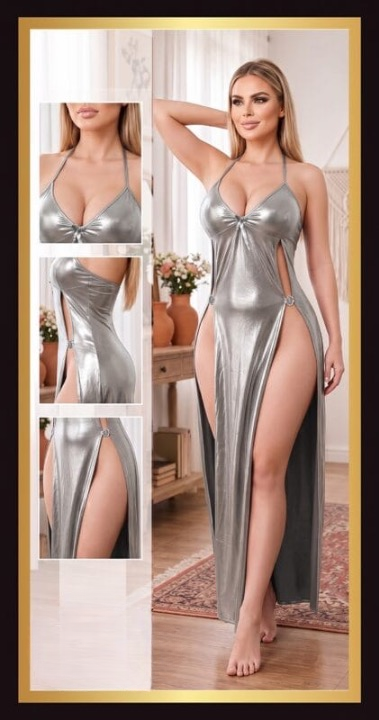 Metallic High-Slit Maxi Dress 1424