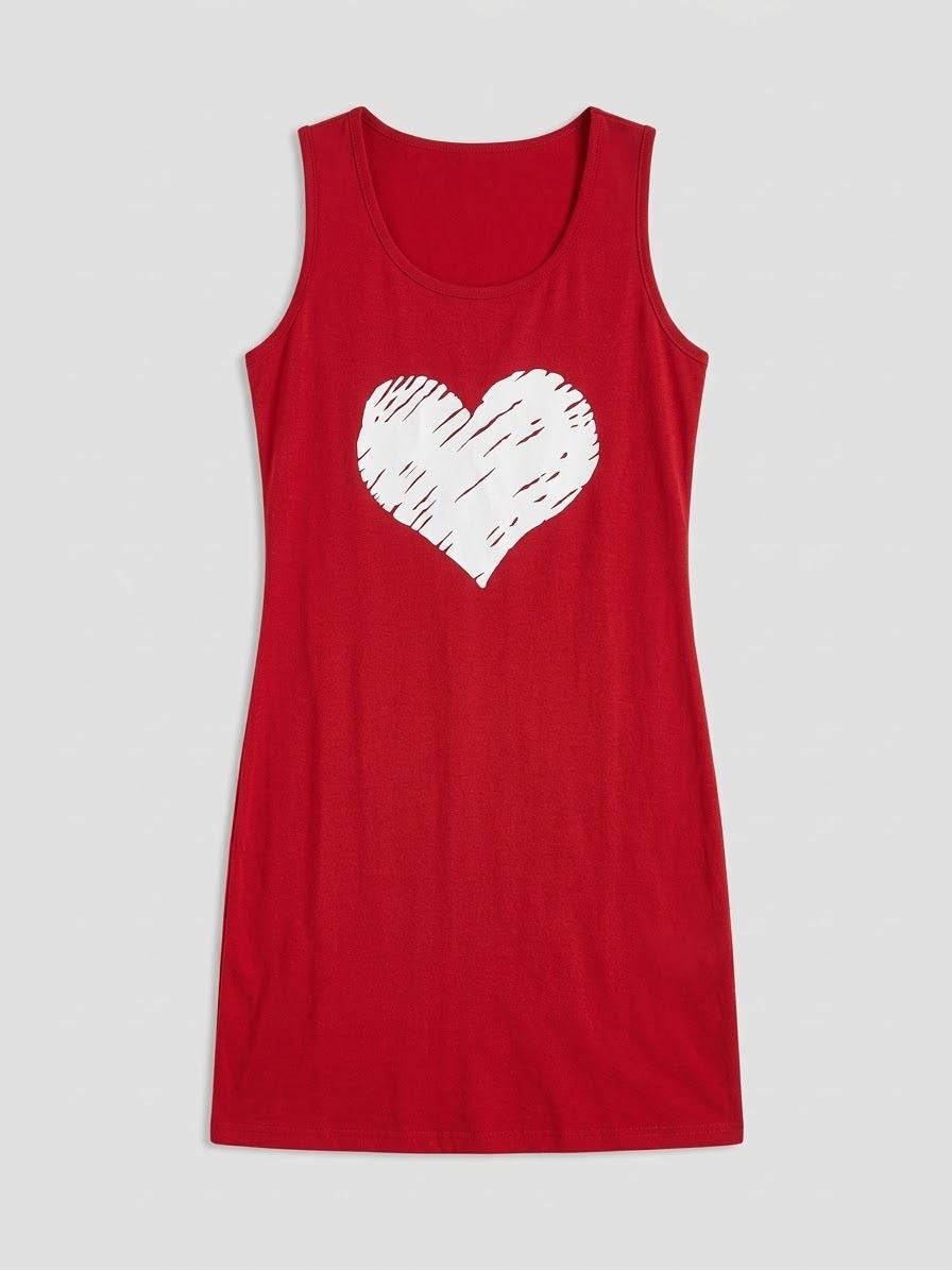 Red Heart Print Sleep Dress 061