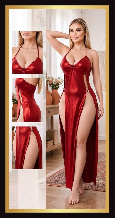 Metallic High-Slit Maxi Dress 1424