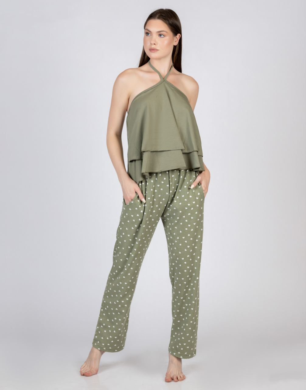Olive Breeze Halter Pajama Set 438