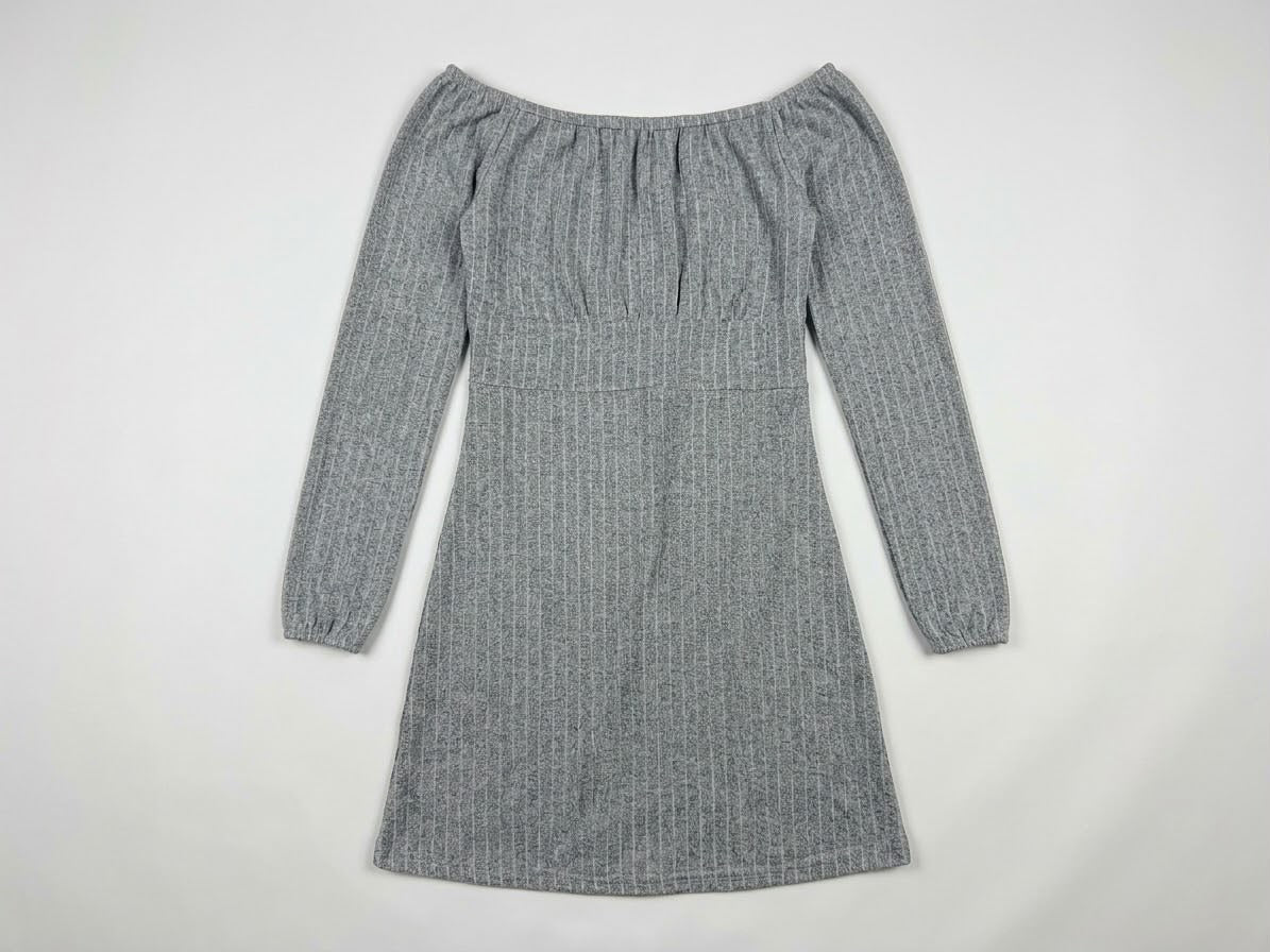 Gray Off-Shoulder Ribbed Dress 019