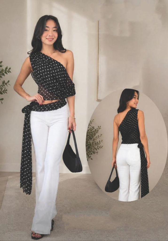 One Shoulder Polka Dot Top 8040
