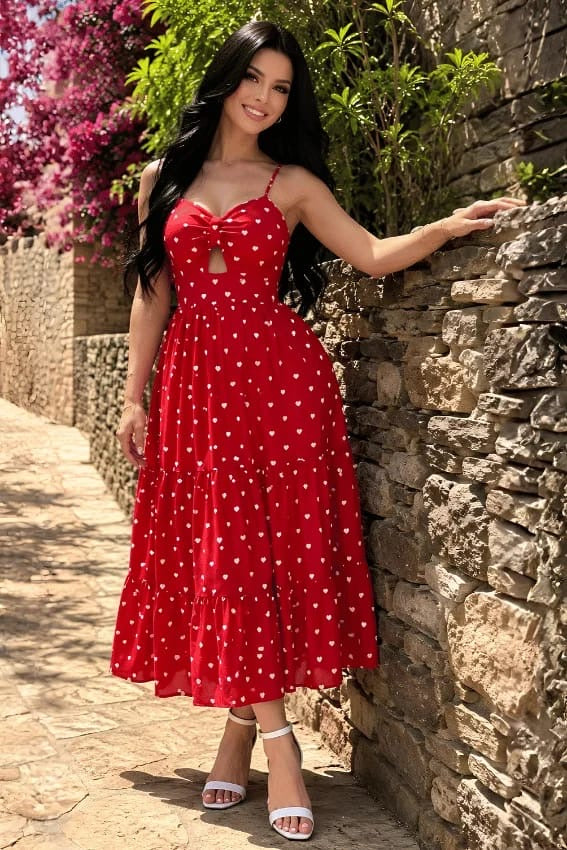 Sweetheart Polka Dot Midi Dress 9071