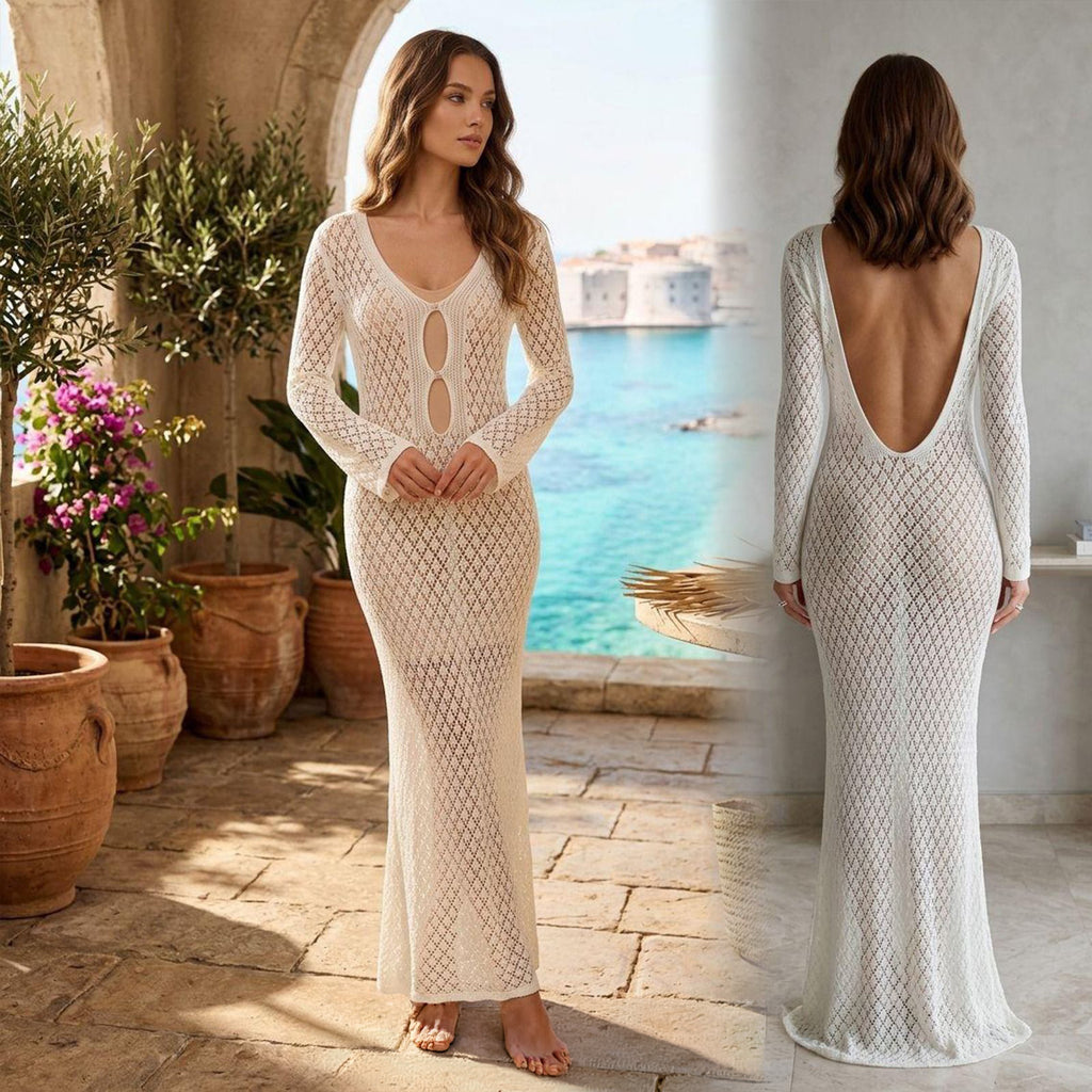 Open-Back Crochet Mesh Dress — 4002