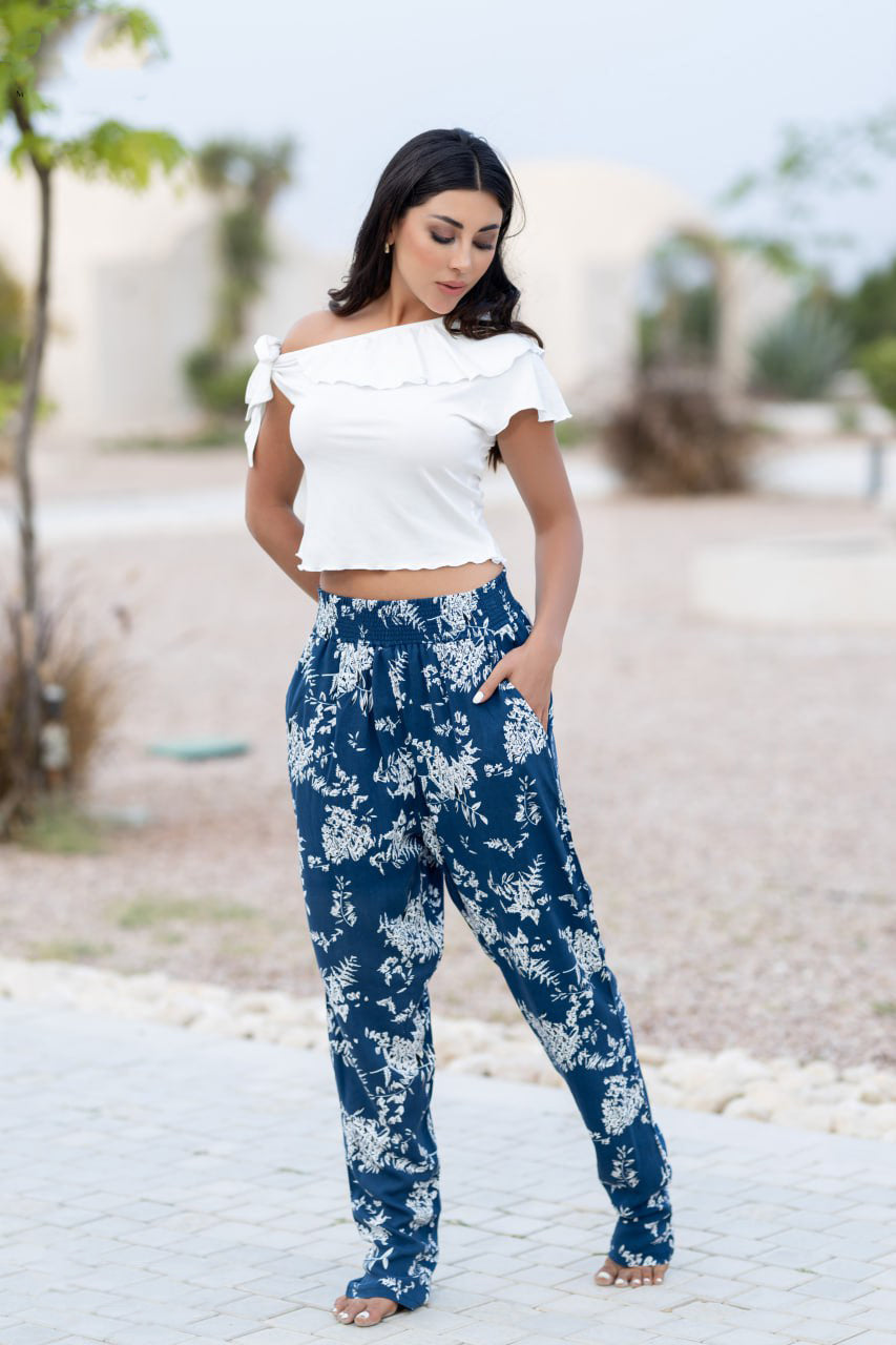 Navy Cotton Pants with White Soft Top 24157