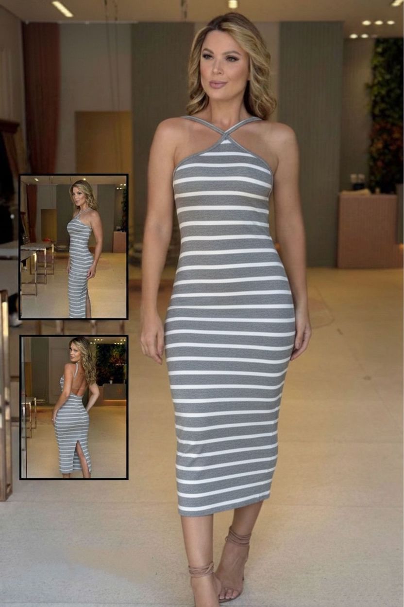 Black & White Striped Dress 7001