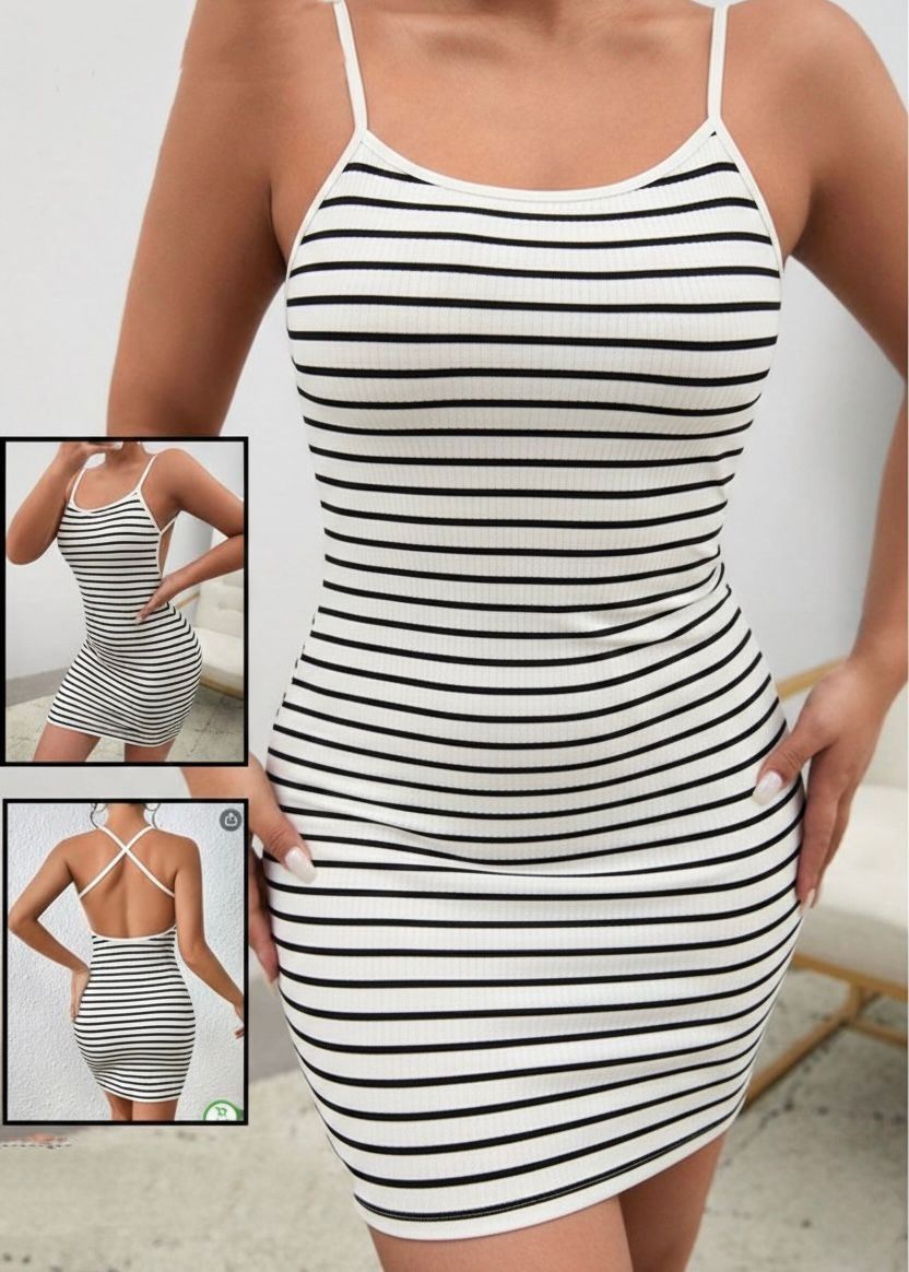 Striped Ribbed Mini Dress 7003