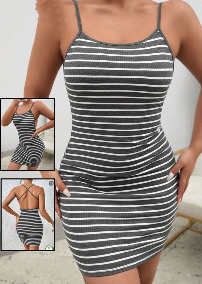 Striped Ribbed Mini Dress 7003