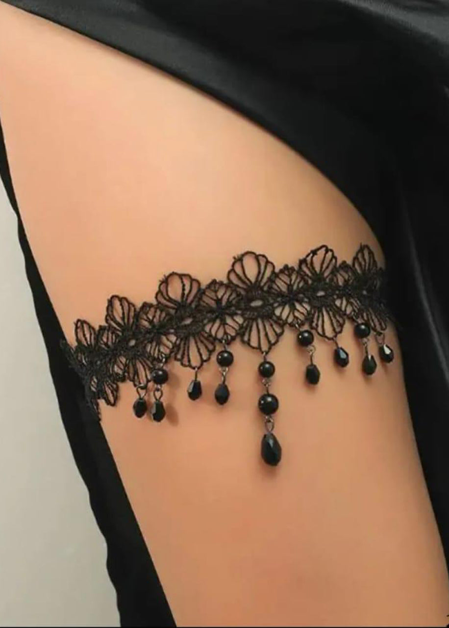 Black Lace and Bead Thigh Chain 73