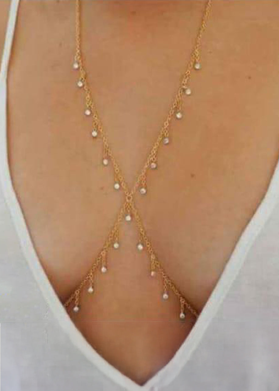 Gold Pearl Body Chain 75