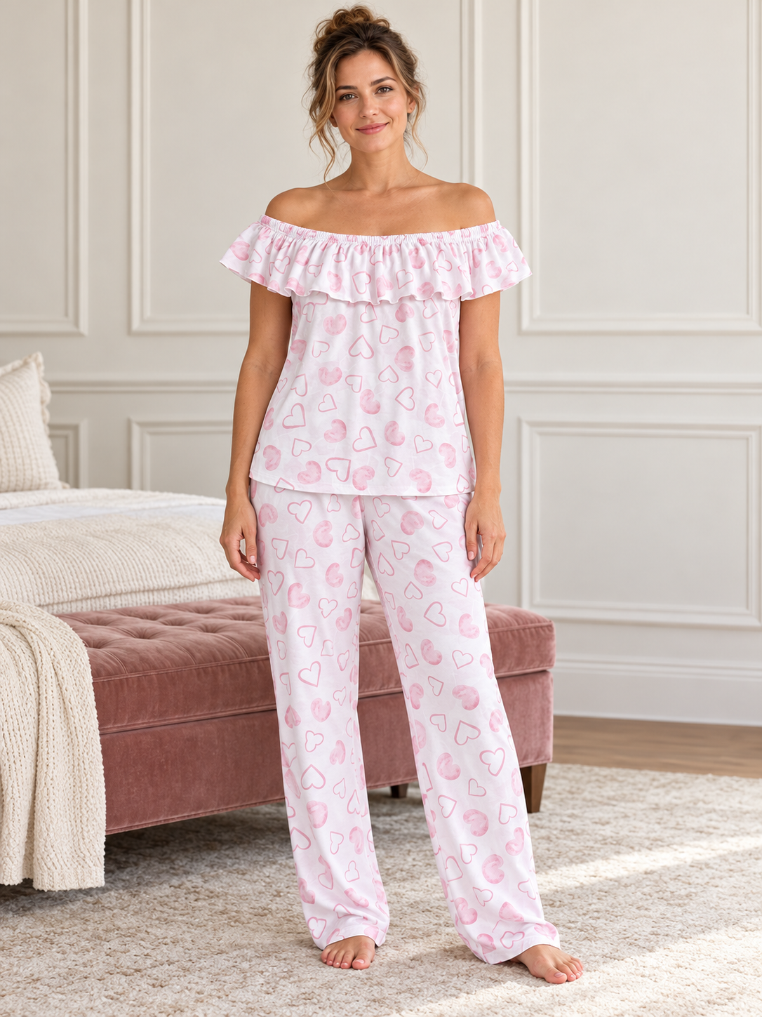 Amour Off-Shoulder Set 032 — AI-generated model styling
