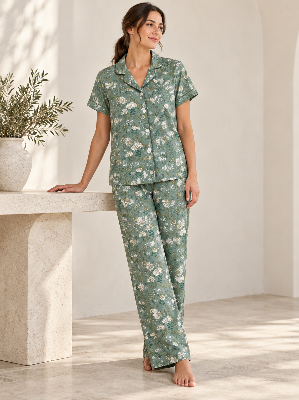 Green Floral Set 074 — AI-generated model styling